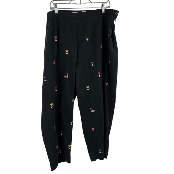Draper's & Damon's Cocktail Drink Embroidered Black Capri Pants Stretch 26W - Picture 1 of 9